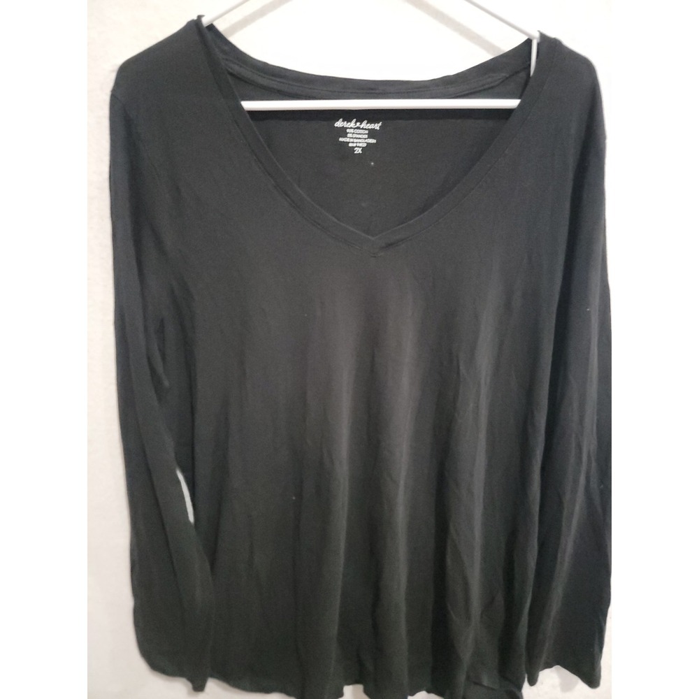 Derek Heart Black V-Neck Long Sleeve Tee Shirt Women's Plus Size 2X Stretch